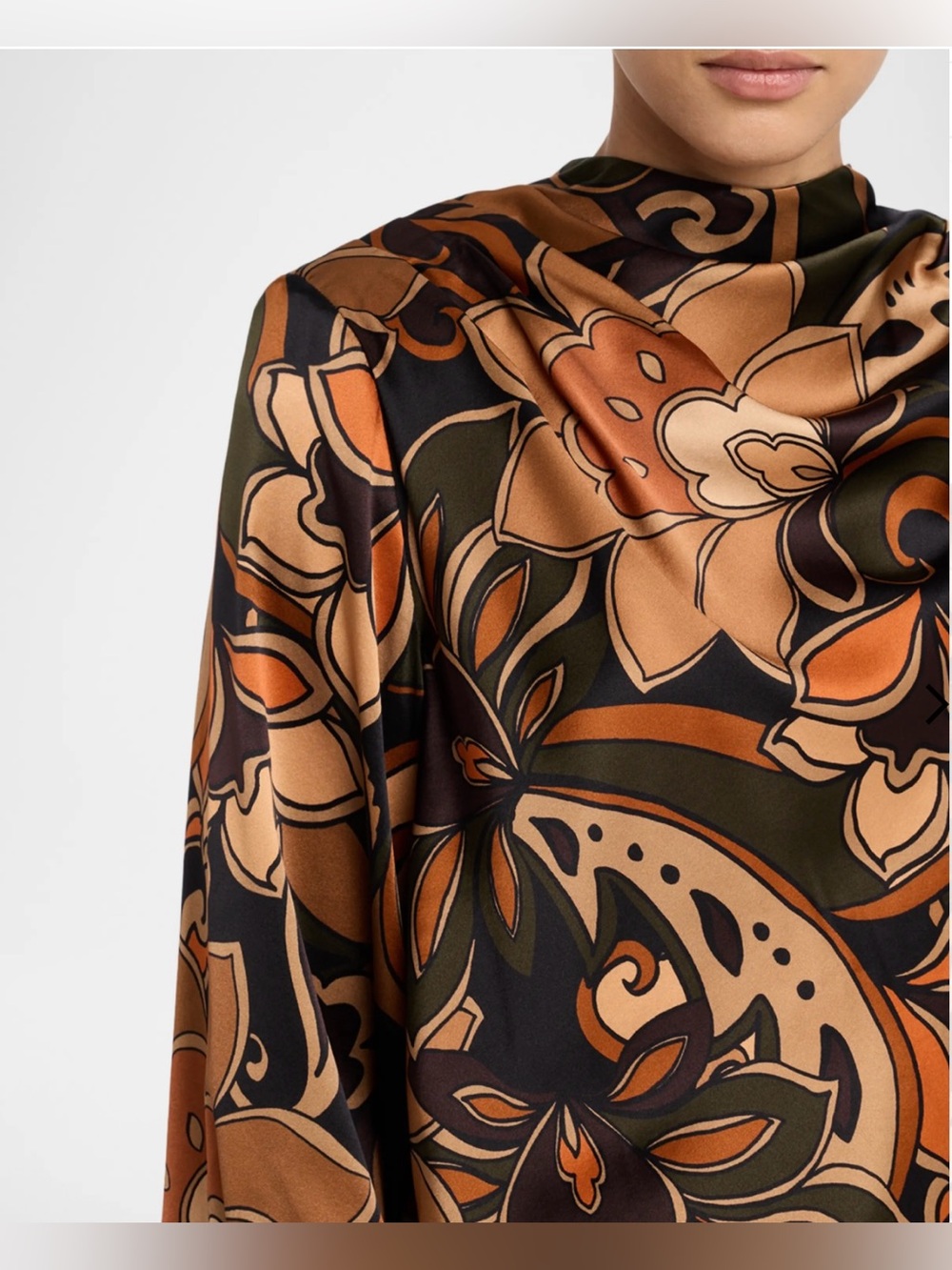 NWT 👑💛 RAMY BROOK Silk-Feel Floral Print Blouse in Black, Brown & Olive